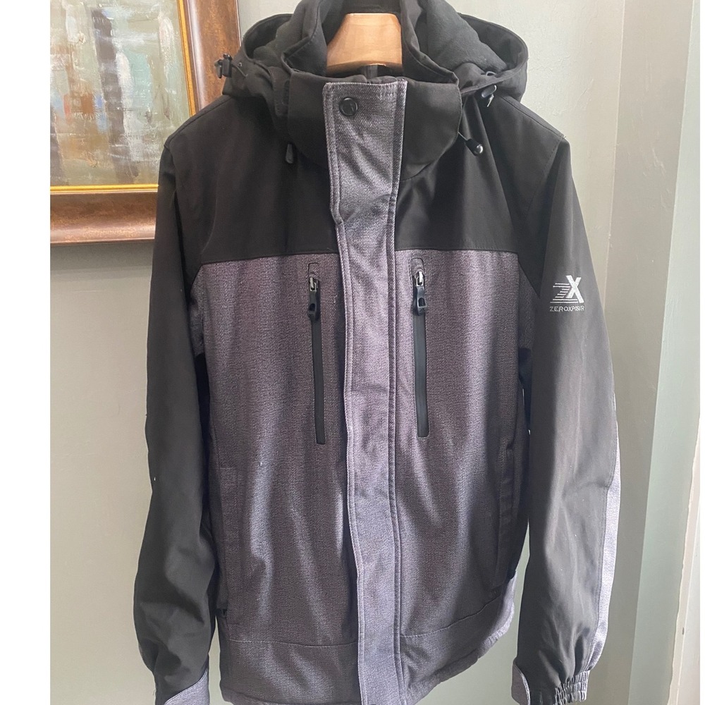 ZeroXposur Black Label Mens Small Winter Jacket Hooded Ski Snow Coat Grey Black